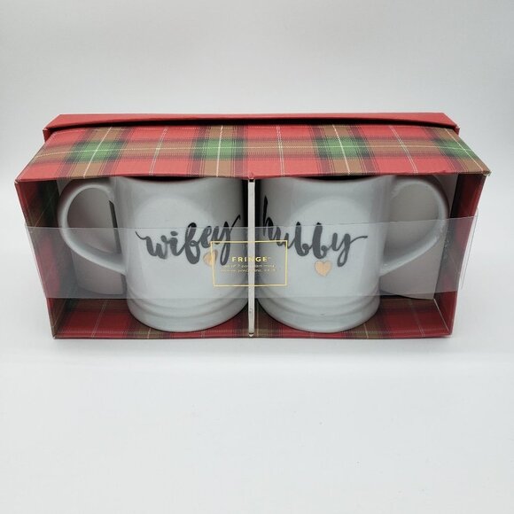 Fringe Studio Wifey and Hubby Heart Porcelain Mugs in Original Box - Picture 2 of 15
